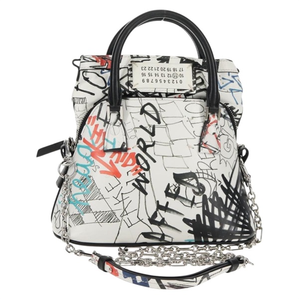 【原宿店限定】ハンドバッグ Maison Margiela チェーン レザー 2way ホワイト ブラック レディース 128505M