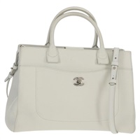 【原宿店限定】シャネル CHANEL ネオエグゼクティブトート ハンドバッグ キャビアスキン 2way ホワイト シルバー レディース BA7294M
