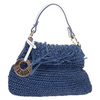 【原宿店限定】フェンディ FENDI ハンドバッグ ストロー ブルー ゴールド レディース am9592V