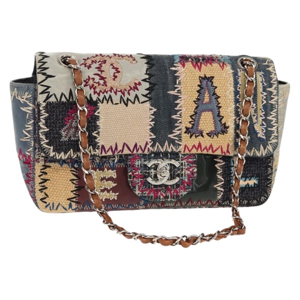 【原宿店限定】シャネル CHANEL ショルダーバッグ マトラッセ25 チェーン パッチワーク キャンバス マルチカラー シルバー レディース 138516M