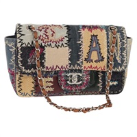 【原宿店限定】シャネル CHANEL ショルダーバッグ マトラッセ25 チェーン パッチワーク キャンバス マルチカラー シルバー レディース 138516M