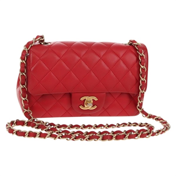 【原宿店限定】シャネル CHANEL ショルダーバッグ マトラッセ チェーン ラムスキン レッド ゴールド レディース 140363M