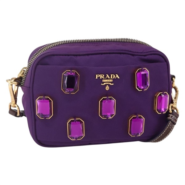 【原宿店限定】プラダ PRADA ショルダーバッグ ビジュー ナイロン パープル ゴールド レディース 148784V