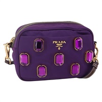 【原宿店限定】プラダ PRADA ショルダーバッグ ビジュー ナイロン パープル ゴールド レディース 148784V