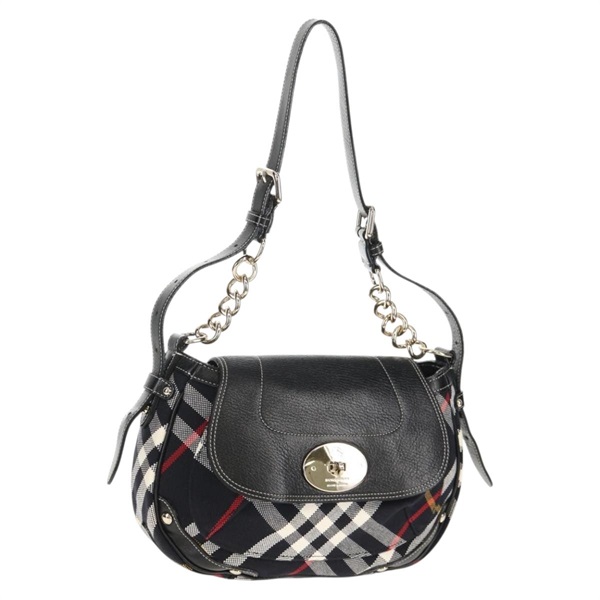 【原宿店限定】バーバリー BURBERRY ショルダーバッグ ブルーレーベル ノバチェック キャンバス ブラック シルバー レディース 149575V