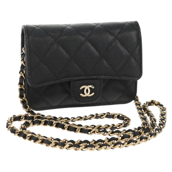 【原宿店限定】シャネル CHANEL ショルダーバッグ マトラッセ チェーン キャビアスキン ブラック ゴールド レディース BA7560M