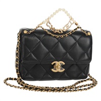 【原宿店限定】シャネル CHANEL ショルダーバッグ マトラッセ パールチャーム チェーン ラムスキン ブラック ゴールド レディース 146362SM