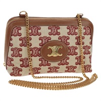 【原宿店限定】セリーヌ CELINE ショルダーバッグ トリオンフ マカダムキャンバス チェーン キャンバス ベージュ ゴールド レディース 154016M