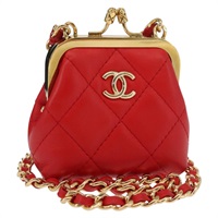 【原宿店限定】シャネル CHANEL ショルダーバッグ マトラッセ チェーン ショルダー ポーチ ラムスキン レッド ゴールド レディース 154389SAM