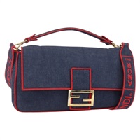 【原宿店限定】フェンディ FENDI ショルダーバッグ マンマバゲット デニム 2way ネイビー ゴールド レディース 154083M