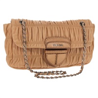 【原宿店限定】プラダ PRADA ショルダーバッグ ギャザー チェーン レザー ベージュ シルバー B4553C レディース yk19578V