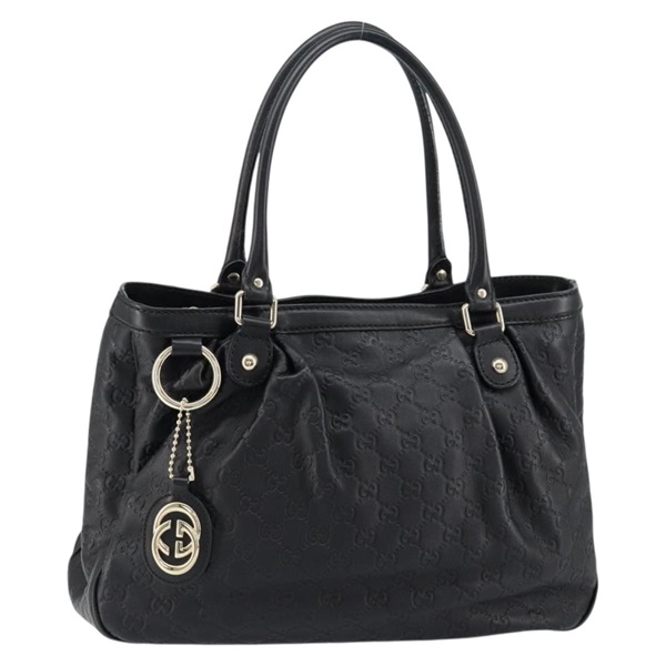 【原宿店限定】グッチ GUCCI トートバッグ GGキャンバス グッチシマ レザー ブラック ゴールド 296835 レディース am9501V