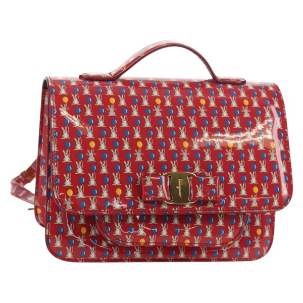 【原宿店限定】サルヴァトーレフェラガモ Salvatore Ferragamo ヴァラ バックパック ビニールコーティング 3way レッド ゴールド レディース 134344AV