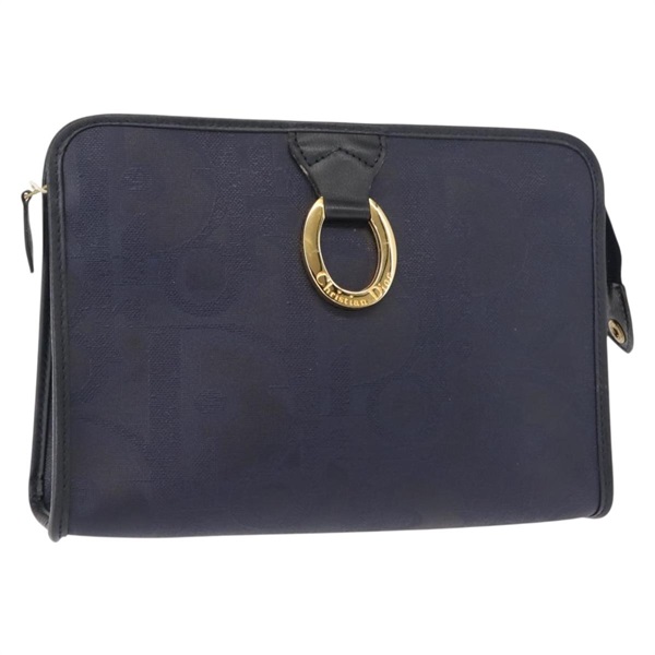 【原宿店限定】クリスチャンディオール Christian Dior クラッチバッグ トロッターキャンバス PVC ネイビー ゴールド レディース BA7311V