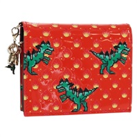 【原宿店限定】クリスチャンディオール Christian Dior コンパクトウォレット 財布 パテントレザー レッド ゴールド レディース 147975M