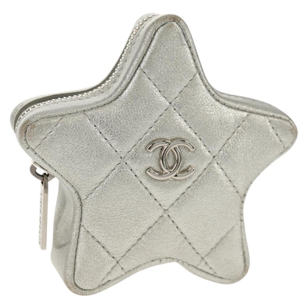 【原宿店限定】シャネル CHANEL コインケース マトラッセ　スター ラムスキン シルバー レディース 147729M