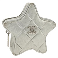 【原宿店限定】シャネル CHANEL コインケース マトラッセ　スター ラムスキン シルバー レディース 147729M