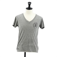 【原宿店限定】クロムハーツ Chrome Hearts 半袖Ｔシャツ アメリカンフラッグ ヴァインダガー Vネック ポリエステル グレー レディース 140401M