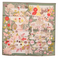 【原宿店限定】エルメス HERMES カレ90 スカーフ シルク "PRECIOUS PARADISE" グリーン レディース am9665M