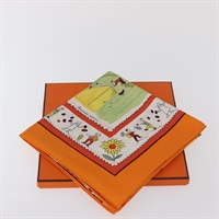 【原宿店限定】エルメス HERMES カレ90 スカーフ "RETOUR A LA TERRE" シルク オレンジ レディース SW1824M