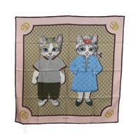 【原宿店限定】グッチ GUCCI スカーフ × ヒグチユウコ シルク ベージュ 848288 レディース 151300M