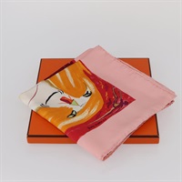 【原宿店限定】HERMES Carre 90 Scarf ""Smiles in Third millenary"" Silk Pink Auth SW1826M
