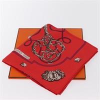 【原宿店限定】HERMES Carre 90 Scarf ""LES CLES"" Silk Red Auth SW1829M