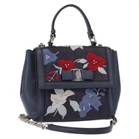 【原宿店限定】サルヴァトーレフェラガモ Salvatore Ferragamo ハンドバッグ ヴァラ デニム 2way ネイビー シルバー レディース 154676V