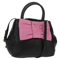 【原宿店限定】プラダ PRADA ハンドバッグ リボン レザー 2way ブラック ゴールド レディース 155326V