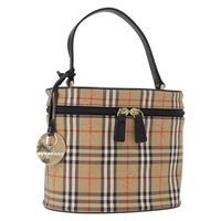 【原宿店限定】バーバリー BURBERRY ハンドバッグ ノバチェック バニティ キャンバス ベージュ ゴールド レディース am10060V