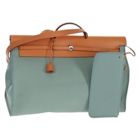 【原宿店限定】エルメス HERMES エールバッグジップGM ハンドバッグ キャンバス レザー ブルー シルバー レディース BA8733V