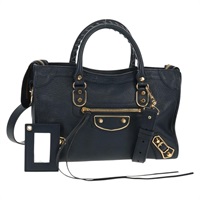 【原宿店限定】バレンシアガ BALENCIAGA メタリック エッジシティ ハンドバッグ レザー ネイビー ゴールド 432831 レディース yk19642M