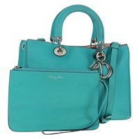 【原宿店限定】クリスチャンディオール Christian Dior ディオリッシモ ハンドバッグ レザー 2way ターコイズブルー シルバー レディース 158870V
