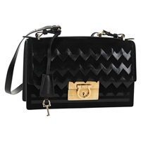 【原宿店限定】サルヴァトーレフェラガモ Salvatore Ferragamo ハンドバッグ ガンチーニ スエード レザー 2way ブラック ゴールド レディース 157339V