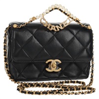 【原宿店限定】シャネル CHANEL ショルダーバッグ ミニマトラッセ チェーン ラムスキン ブラック ゴールド レディース 142102SM