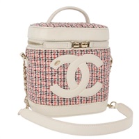 【原宿店限定】シャネル CHANEL ショルダーバッグ チェーン バニティ ツイード ホワイト ゴールド レディース 146553SAM
