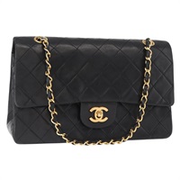 【原宿店限定】シャネル CHANEL ショルダーバッグ マトラッセ25 ダブルフラップ チェーン ラムスキン ブラック ゴールド レディース 156636SAV