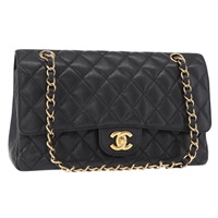 【原宿店限定】シャネル CHANEL ショルダーバッグ マトラッセ25 ダブルフラップ チェーン キャビアスキン ブラック ゴールド レディース 158360SM