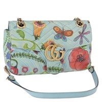 【原宿店限定】グッチ GUCCI ショルダーバッグ チェーン アンスキルドワーカーコラボ GGマーモント レザー ライトブルー ゴールド 443497 レディース 156660V