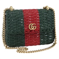 【原宿店限定】グッチ GUCCI ショルダーバッグ ウィッカー チェーン ウェブシェリーライン ウッド レッド グリーン 524829 レディース 157665V