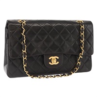 【原宿店限定】シャネル CHANEL ショルダーバッグ マトラッセ25 ダブルフラップ チェーン ラムスキン ブラック ゴールド レディース ka720V