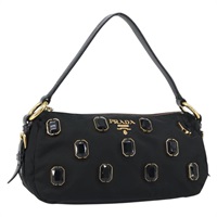 【原宿店限定】プラダ PRADA ショルダーバッグ ビジュー ナイロン ブラック ゴールド レディース yk19999V