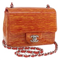 【原宿店限定】シャネル CHANEL ショルダーバッグ チェーン パテントレザー オレンジ シルバー レディース 157394V