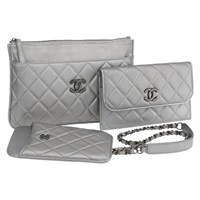 【原宿店限定】シャネル CHANEL ショルダーバッグ マトラッセ チェーン ラムスキン シルバー レディース 157631SAM