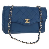 【原宿店限定】シャネル CHANEL ショルダーバッグ マトラッセ チェーン レザー ブルー ゴールド レディース 157874M