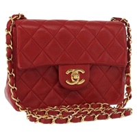 【原宿店限定】シャネル CHANEL ショルダーバッグ ミニマトラッセ18 チェーン ラムスキン レッド ゴールド レディース 158105SAV