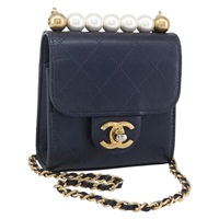 【原宿店限定】シャネル CHANEL ショルダーバッグ ミニマトラッセ 　チェーン レザー ネイビー ゴールド レディース 158665SAV