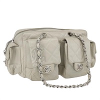 【原宿店限定】シャネル CHANEL ショルダーバッグ カンボンライン チェーン ラムスキン ベージュ シルバー レディース 158677SAV