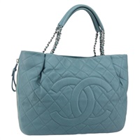 【原宿店限定】シャネル CHANEL ショルダーバッグ チェーン キャビアスキン ブルー シルバー レディース 158890V