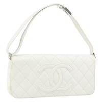 【原宿店限定】シャネル CHANEL ショルダーバッグ マトラッセ チェーン キャビアスキン ホワイト シルバー レディース am10305V